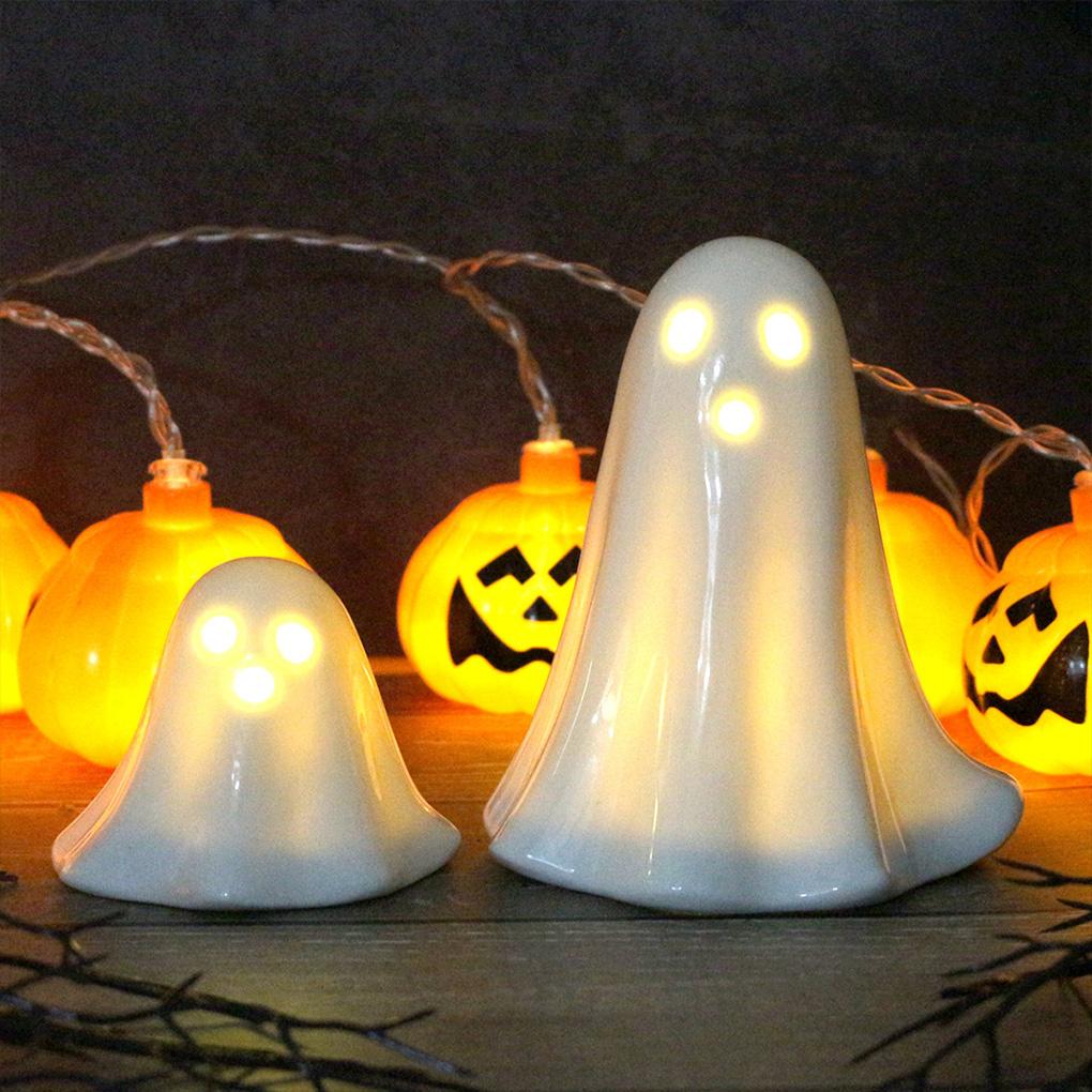 2PCS/SET Halloween Glowing Ghost Ornament Creative Lighted Ghost Sculpture Handmade Illuminated Ghost Decor Desktop Decoration