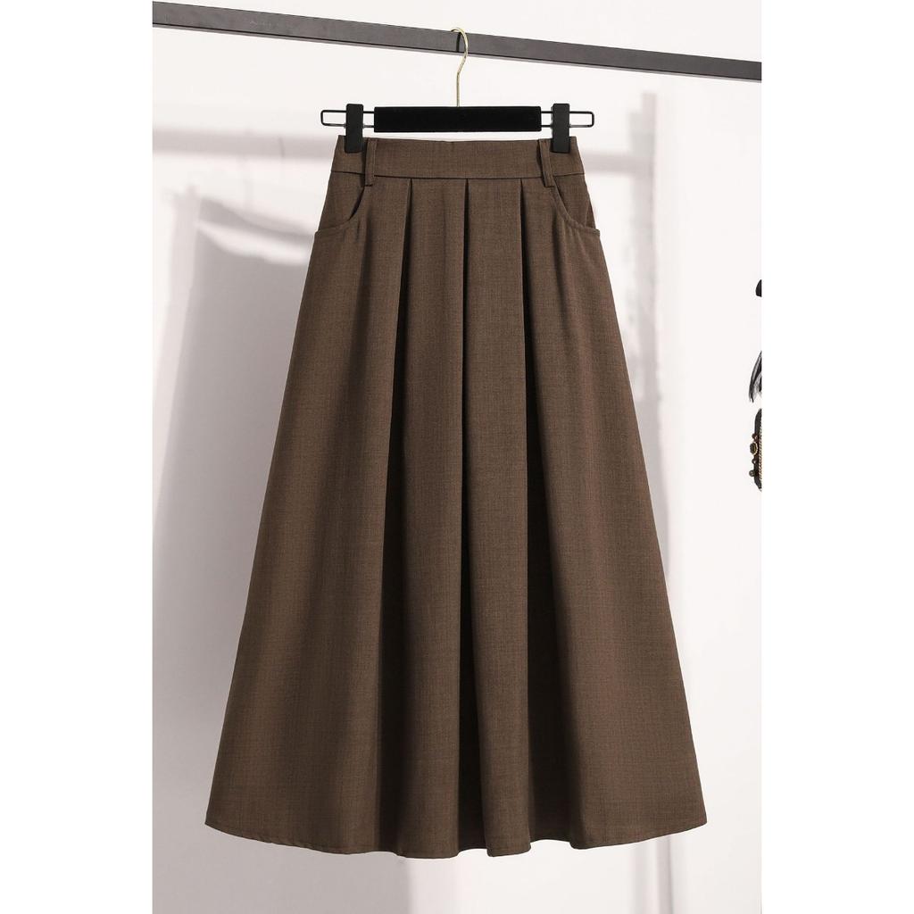 Gonna midi plissettata a vita alta da donna, linea ad A, casual, tinta unita, svasata