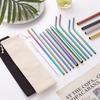 17-Piece Colored Titanium-Plated 304 Stainless Steel Straw Set with Cloth Bag for Milk Tea Drinks