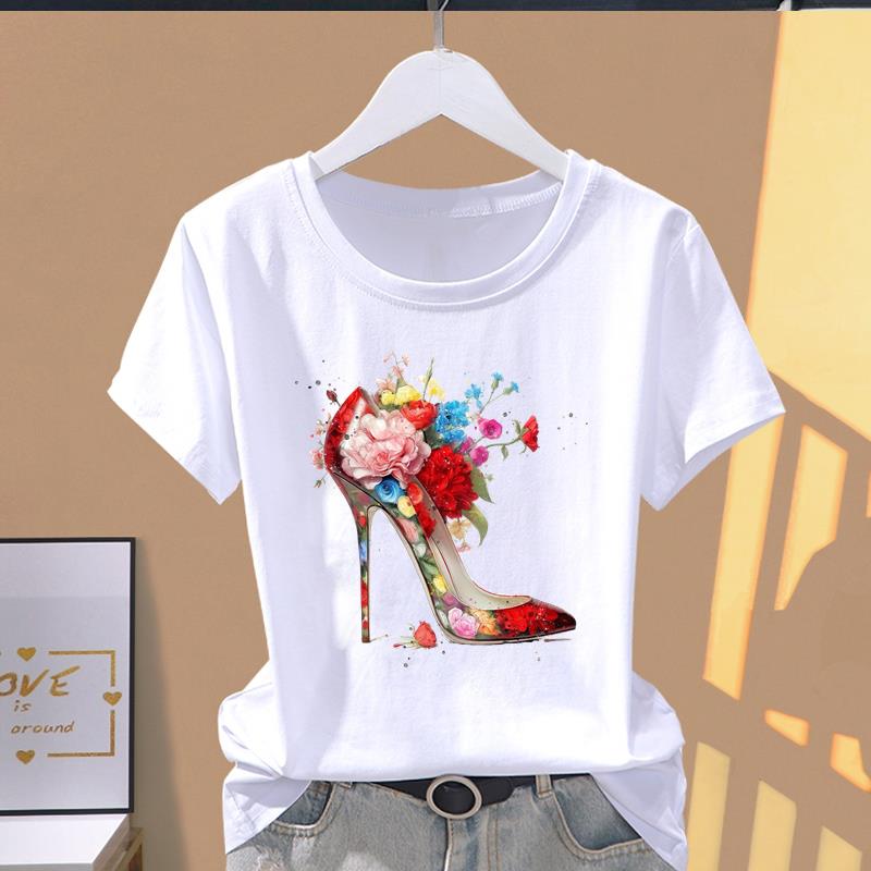(Asian Size) Graphic Female Top Women's Clothing T O-neck Tee love heart trend Fashion Print Casual Short Sleeve T-shirts