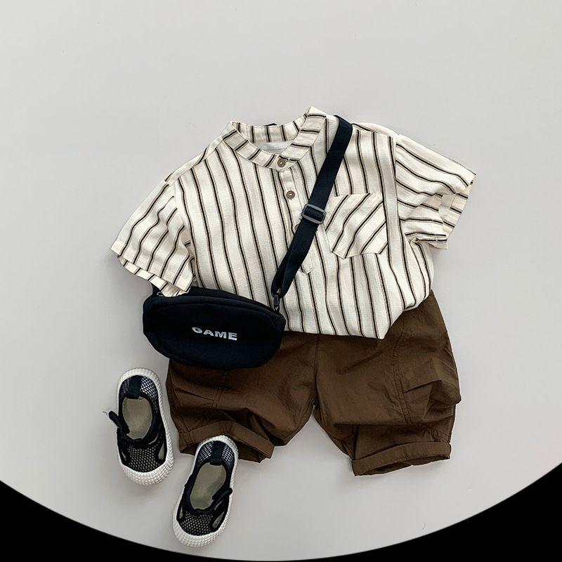 Boys' Shirt Summer Boys' and Girls' Baby Forest Korean Edition Strong Stripe Short Sleeve Children's Versatile Top Trendy