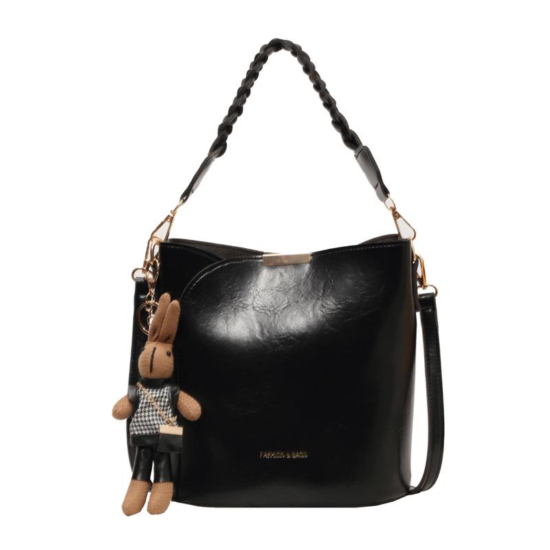 Bucket Bag Women's Oblique Span Small Satchel Niche Retro Commuter Shoulder Bag Large Capacity Simple Handbag Small Bag