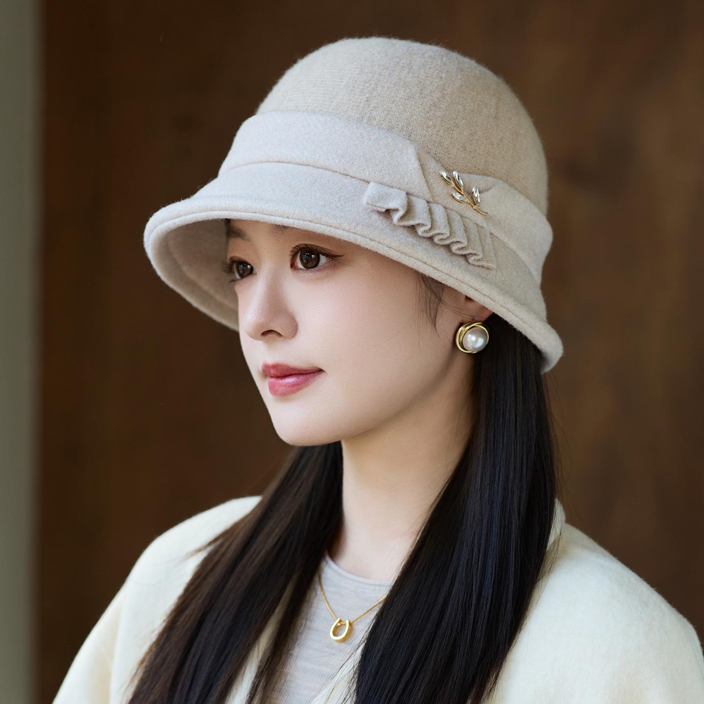 

Модная шляпа-клош женская осенне-зимняя элегантная теплая шляпа-цилиндр новая шляпа-ведро для мамы One Size белый