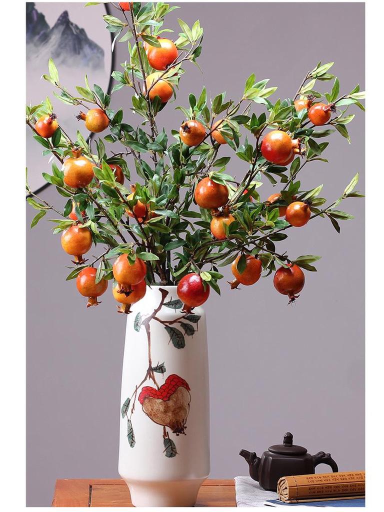 Artificial Pomegranate and Persimmon Fruit Flower Branch for Living Room or Entryway Decor