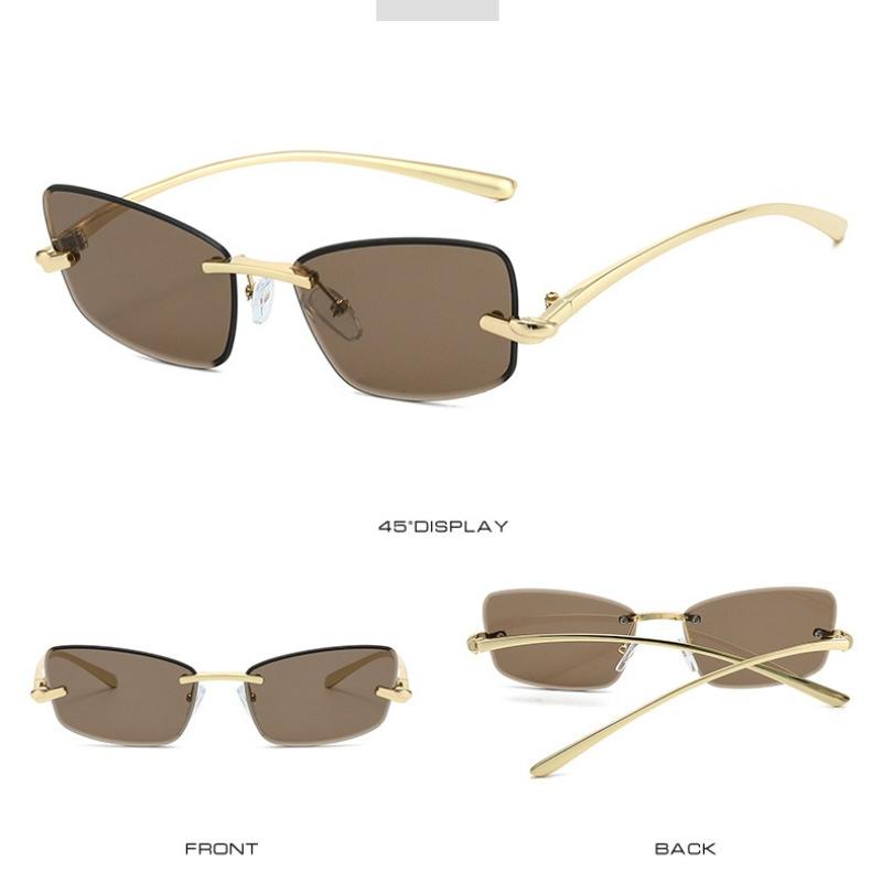 Rimless Cat Eye Sunglasses Women Fashion Trendy Eyewear