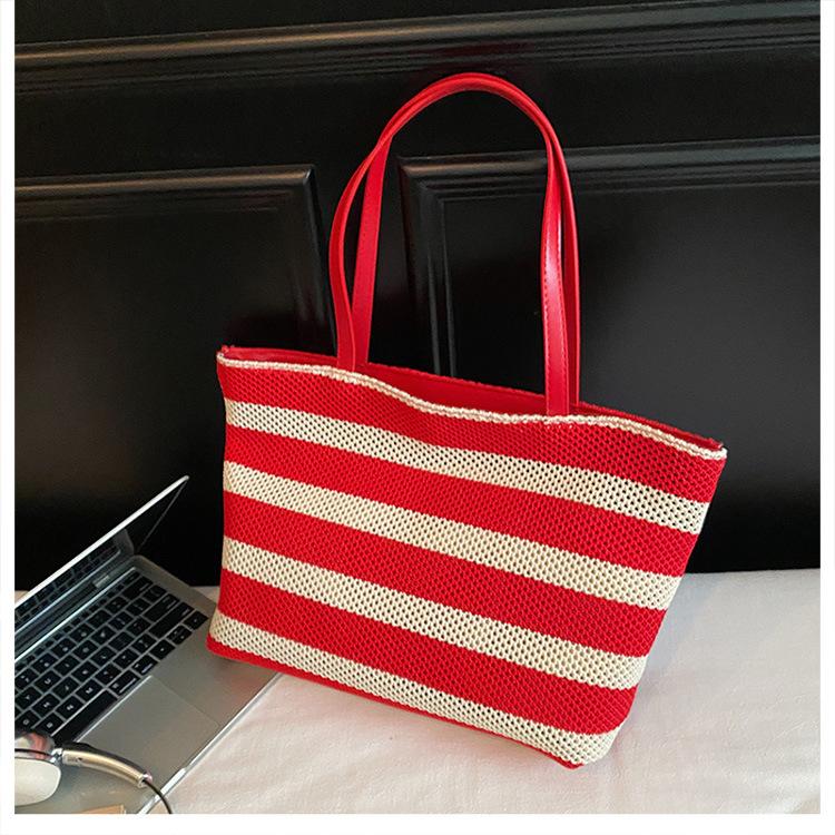 Premium Tote Bag Woven Large Capacity Shoulder Women's Bag Lazy Wind Lightweight Vacation Bag Shopping Bag
