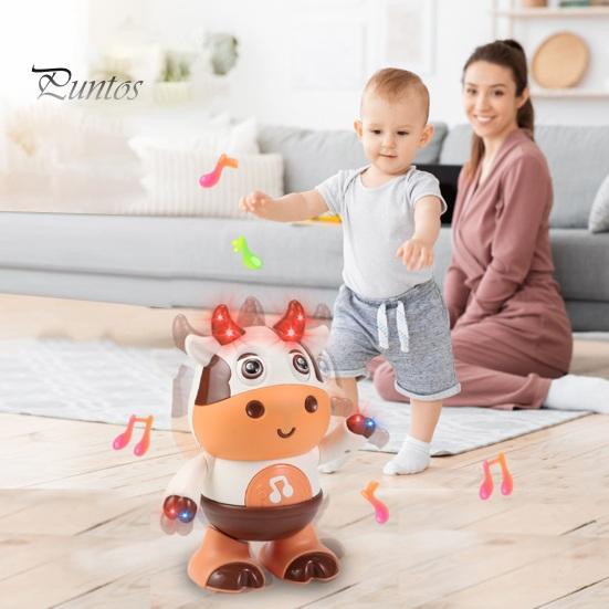 Kids Electric Cow Toy with LED Light Music Singing Dancing Cartoon Dairy Cattle Toy Toddlers Interactive Educational Movable Eyes Animal Musical Toy