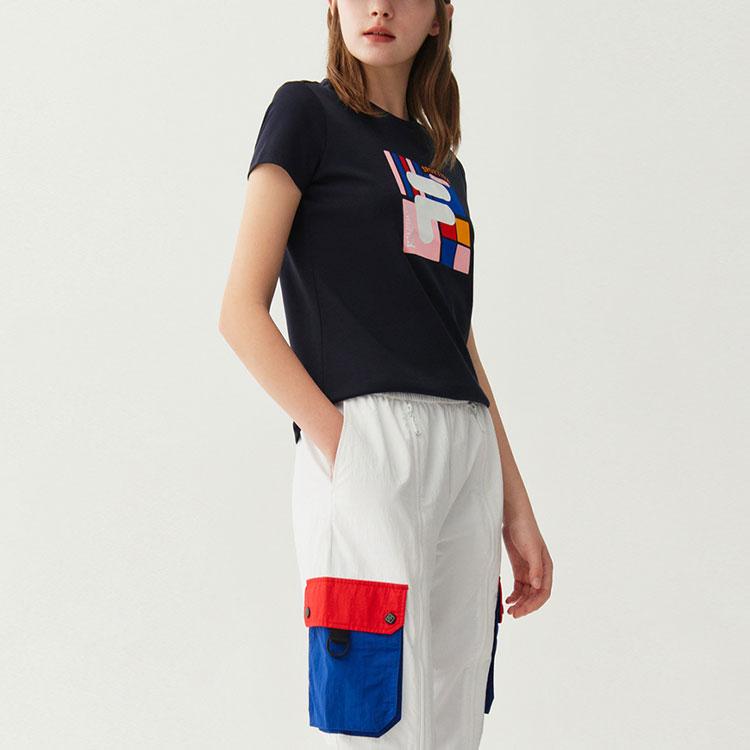 Fila Cotton Casual Short Sleeve T-Shirt Women Tops Blue F11W118151F-NV