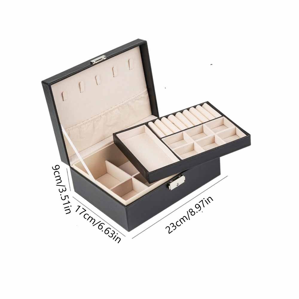 2 Layer Leather Jewelry Organizer with Lock Jewelry Display Case  for Necklace Rings Earrings
