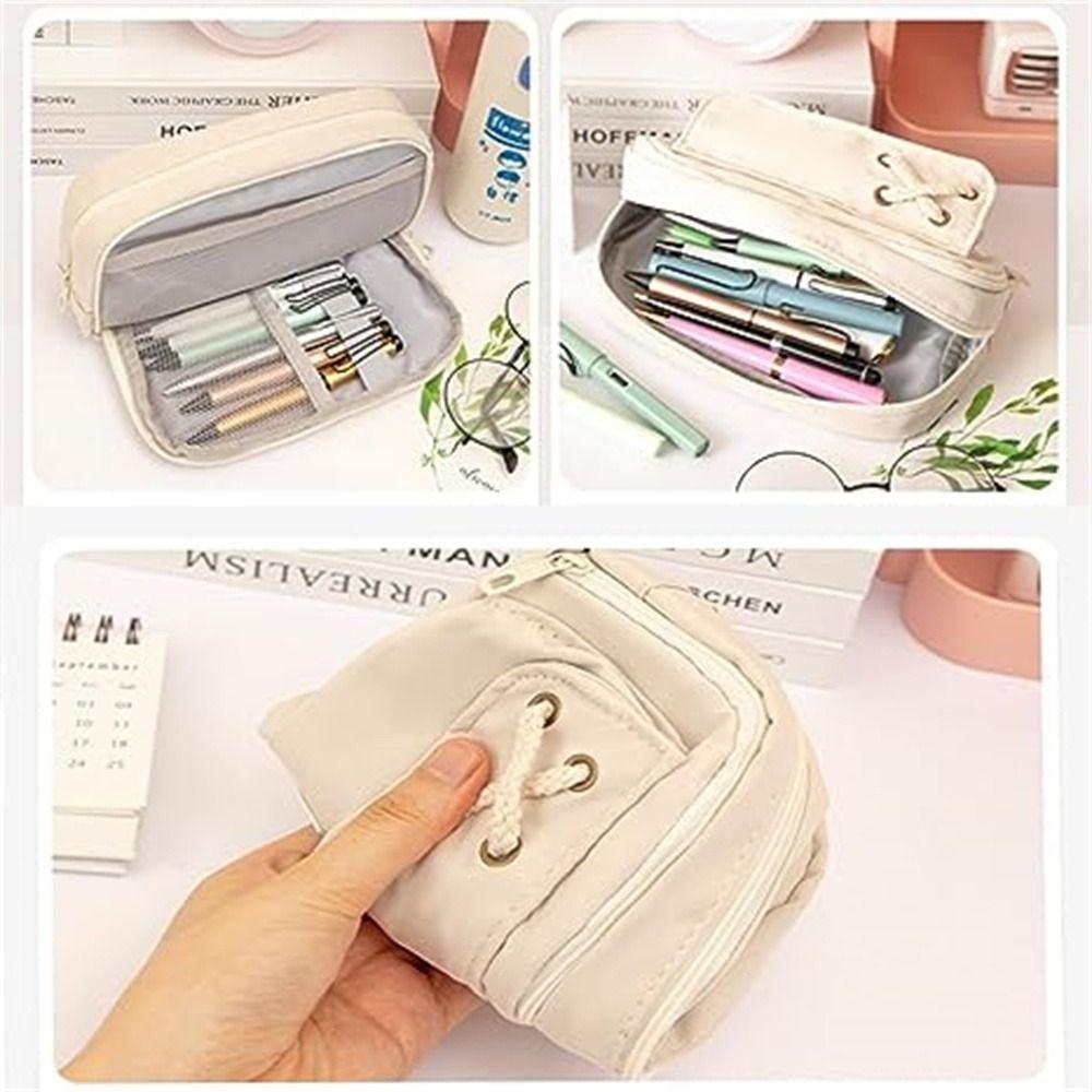 Canvas Pencil Pouch Three-layer Stationery Holder Box Multifunction Pen Bag  Stationery Supplies