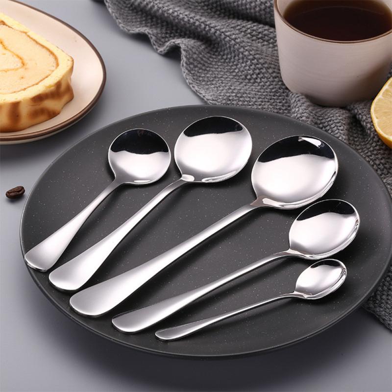 Stainless Steel Round Spoon Coffee Spoon Dessert Sugar Salt Spice Spoon Kitchen Tools