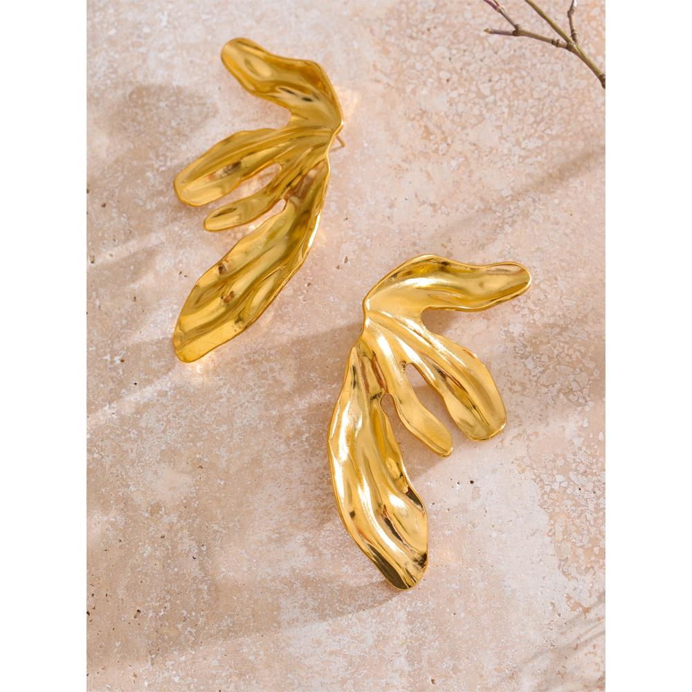 Yhpup Stainless Steel 18k Gold PVD Plated Flower Big Stud Earrings Arrivals Prevent Allergy Metal Statement Jewelry for Women