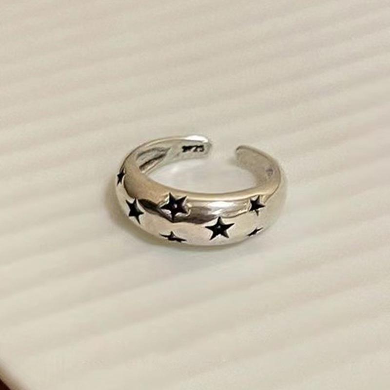 Vintage Gothic Pentagram Star Alloy Open Rings For Women Men  Jewelry Punk Silver Color Adjustable Finger Ring