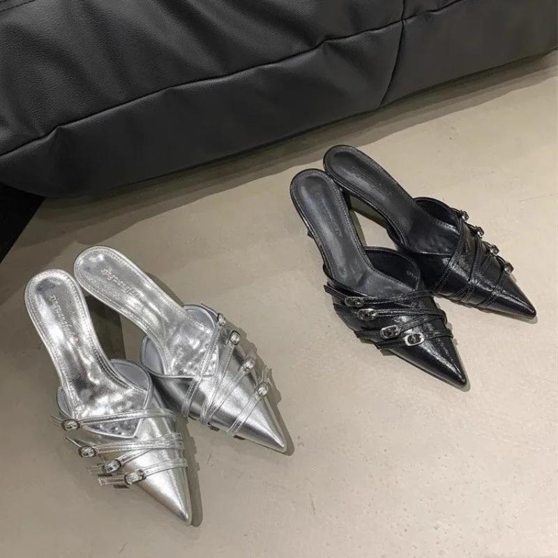 Fashion Sexy Pointed Toe High Heel Slippers Summer New Fashion Ladies Slide Designer Sandals Elegant Ladies Muller Shoes Plus Size 43