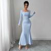 Elegant Long Sleeve Fish Tail Dress Women's Fashionable Slim Fit Sexy Gown Full Length Ankle Skirt Regular Waistline