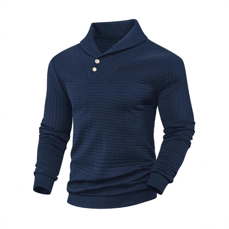 Men's new sports and leisure loose solid color lapel jacquard plaid men's sweater