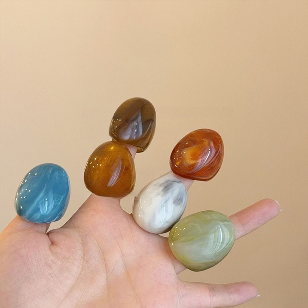 Melard Color Acrylic Geometric Ring Oval Wide Irregular Ring Unique Transparent Resin Ring  Jewelry