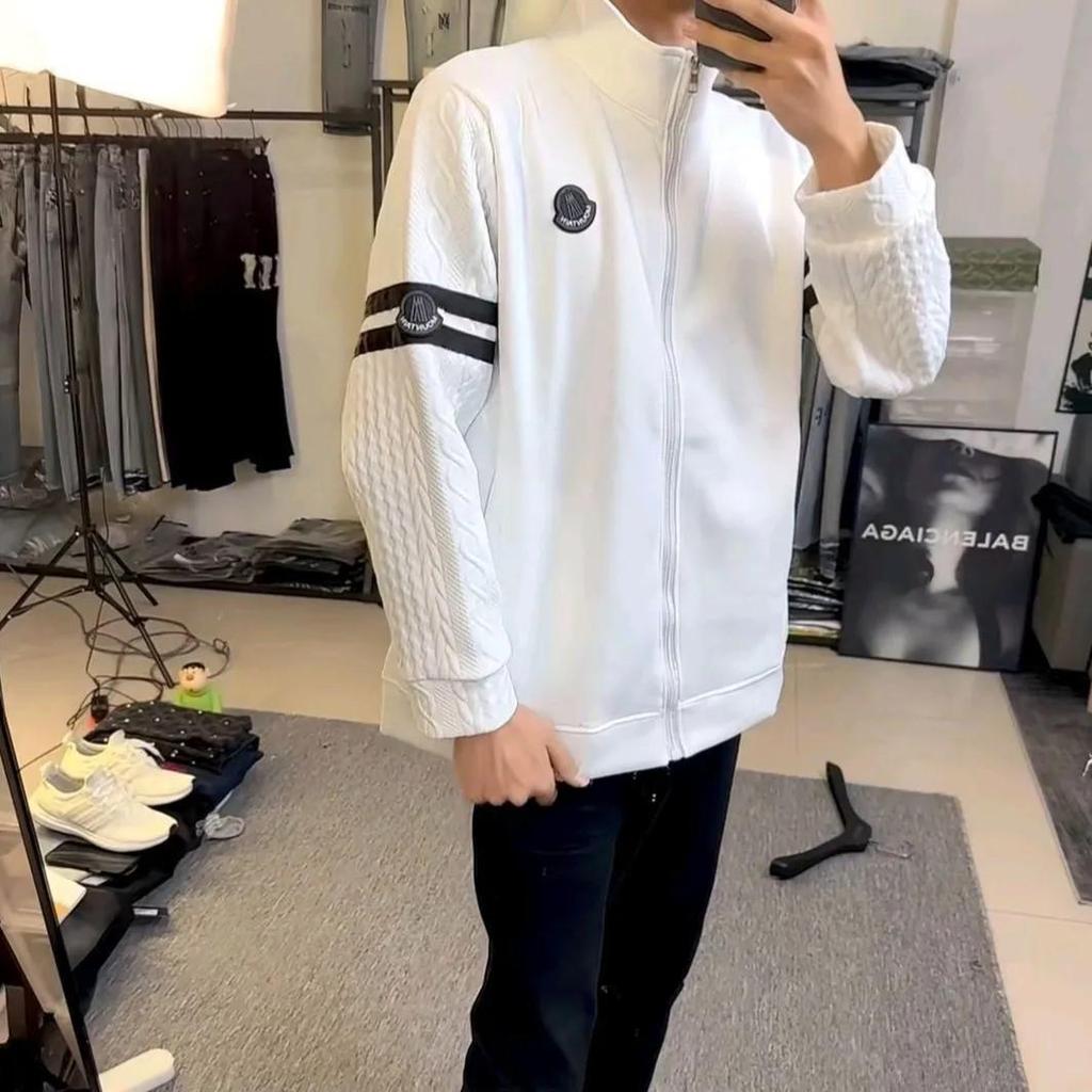 Sweat à capuche cardigan tendance brodé unisexe - Veste légère de luxe à col montant zippée