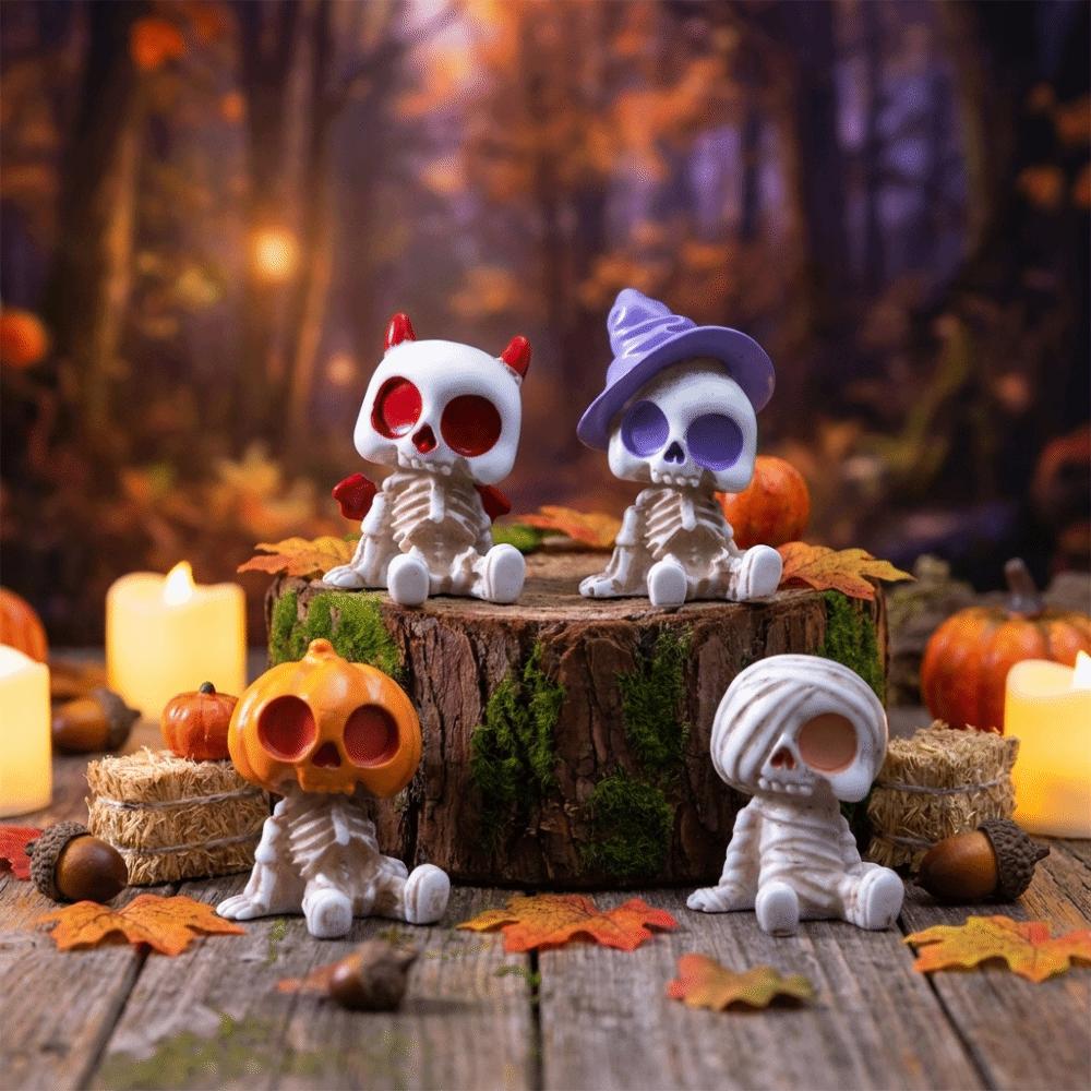 4pcs/set Resin Material Halloween Figurines Pumpkin Mummy Ghost Mini Decoration  Desktop Display