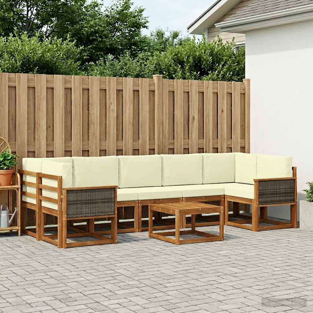 Outdoor Sofa Set with Cushions 6 pcs Natural and Cream