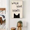 Stampe Poster su Tela "Gatto Divertente Vintage" "Lava le Mani", Pittura Decorativa Murale Stile Moderno, Adatto per Bagno,