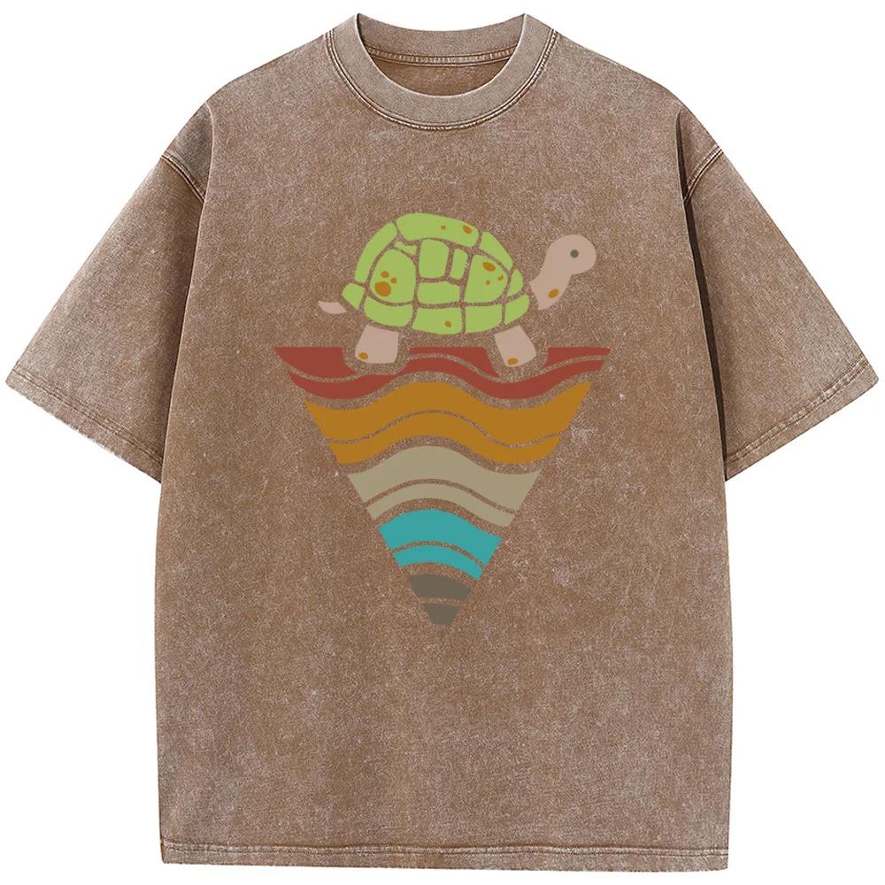 Triangle Turtle Men's Short-Sleeved T-shirt Men Women Casual Oversized T-shirt Vintage Colored Mens T-shirts