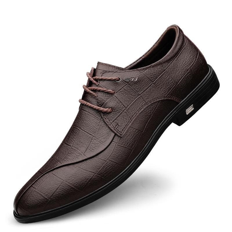 Men's Breathable Top Layer Leather Shoes - Large & Small Sizes, Soft Sole, Suitable for Business Casual & Wedding