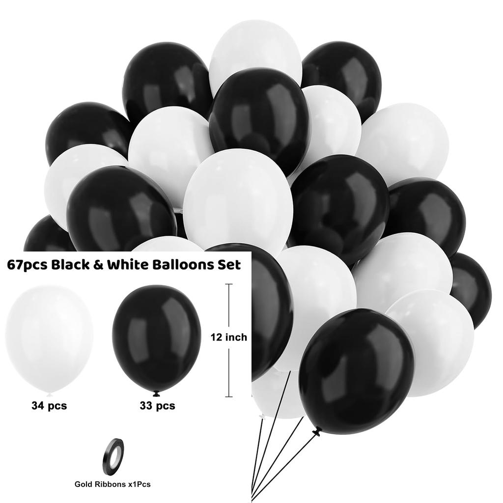 12inch-67pcs black red, pink and gold latex balloon set suitable for weddings, birthdays, popular parties, bridal showers