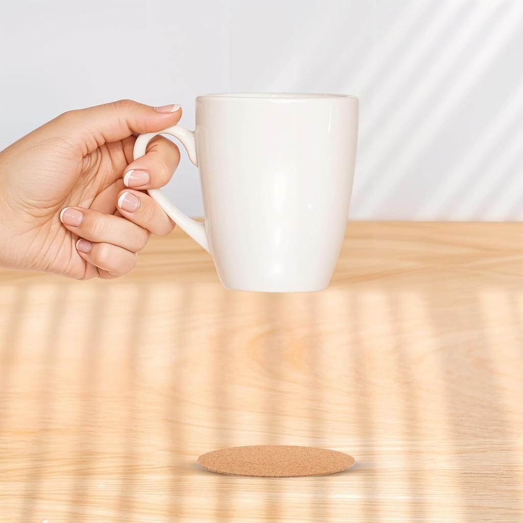 24 Pack Round Cork Coaster, Self-Adhesive Corks Coasters Wooden Thick Drink Coasters Cork Mat for Kitchen Restaurant Home Bar Cafe Wedding Supplies