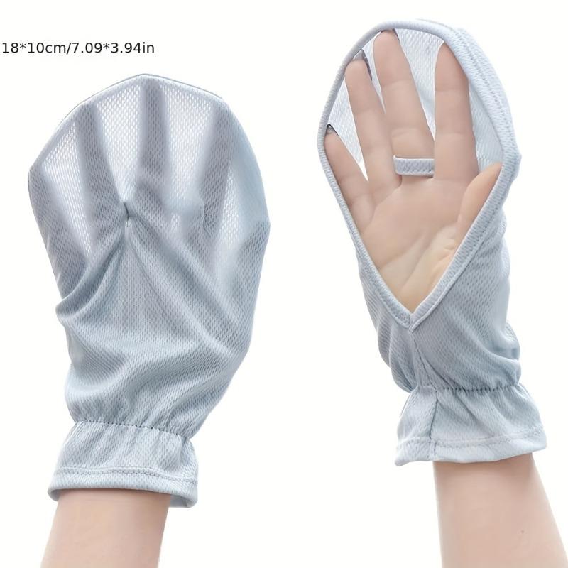 Ice Silky Fiber Fabric Open-Fingertip Short Gloves with Sleeves for Women, Thin Driving, Outdoor, Horse Riding Gloves, Gloves