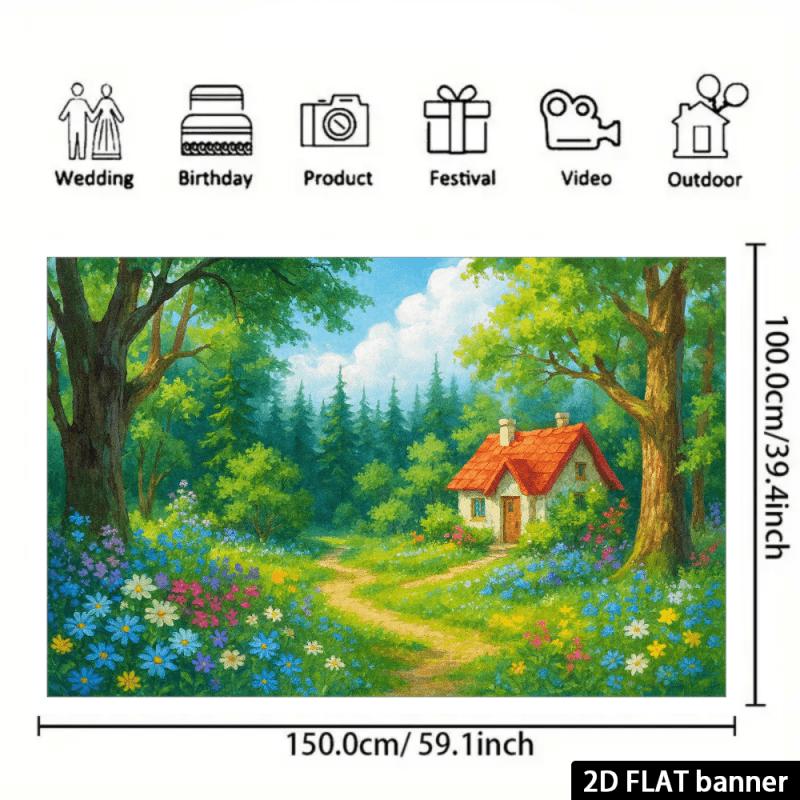 2D Flat Surface 1 Piece of Background Fabric for the Fairy Tale Forest Cottage Can Be Used for Event and Festival Decoration