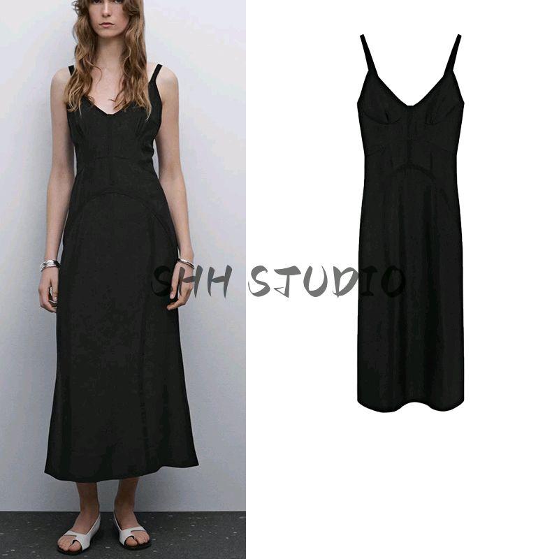 Spring and Summer New Women's Clothing Elegant Elegant V-neck Sleeveless Mid-Length Backless Dress Black Dress 6671584