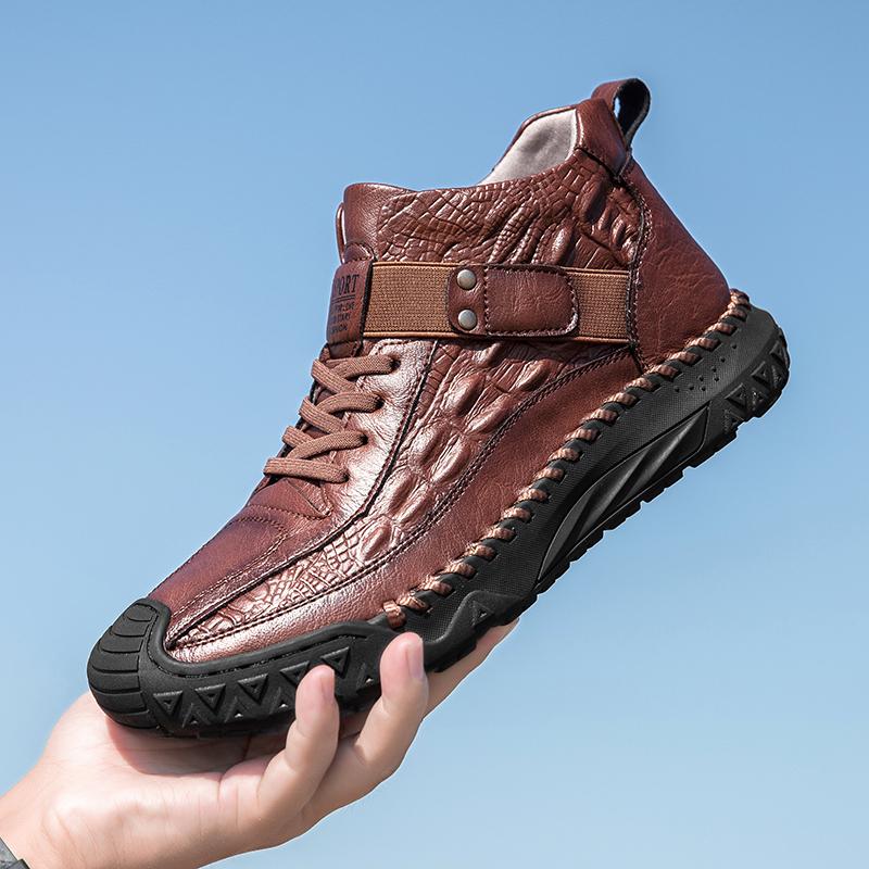 Autumn/Winter  Men's Casual Leather Shoes British-Style Driving Shoes Handmade High-Top Boots Moccasins Shoes