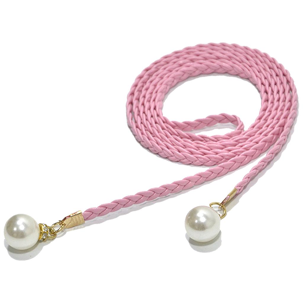 Women Belt Casual Pearl Buckle Decor Woven Thin Waist Rope with Dress 140cm Fashion Accessories for Ladies