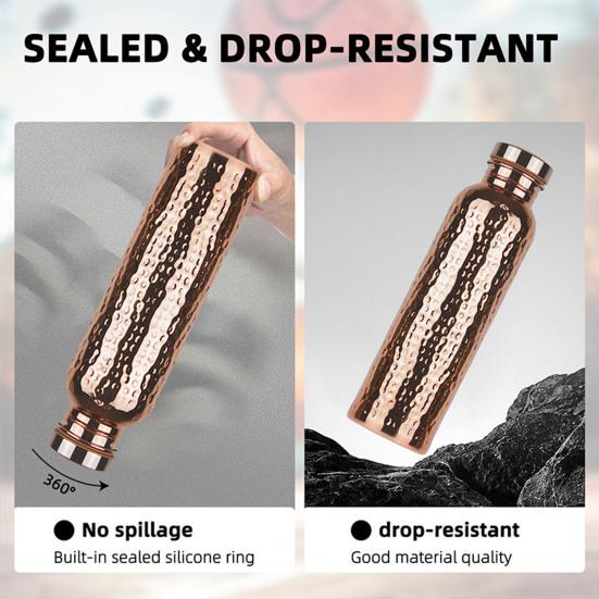 800ML Copper Sports Water Bottle Hammer Pattern Large Capacity Leakproof Portable Outdoor Cycling Gym Fitness Travel Electroplating Drinking Cup