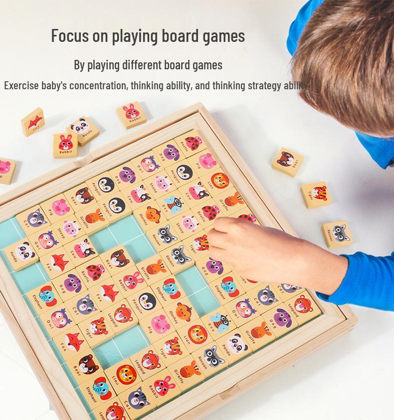Wooden Link-Up 2-in-1 Flying Chess & Elimination Puzzle for Children's Early Education