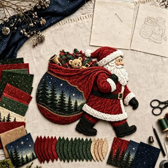 Handmade Quilting Accessories Christmas Patchwork DIY Kit, Holiday Fabric Art Craft Santa Beginner Supplies Snowman Tree Sewing Project for