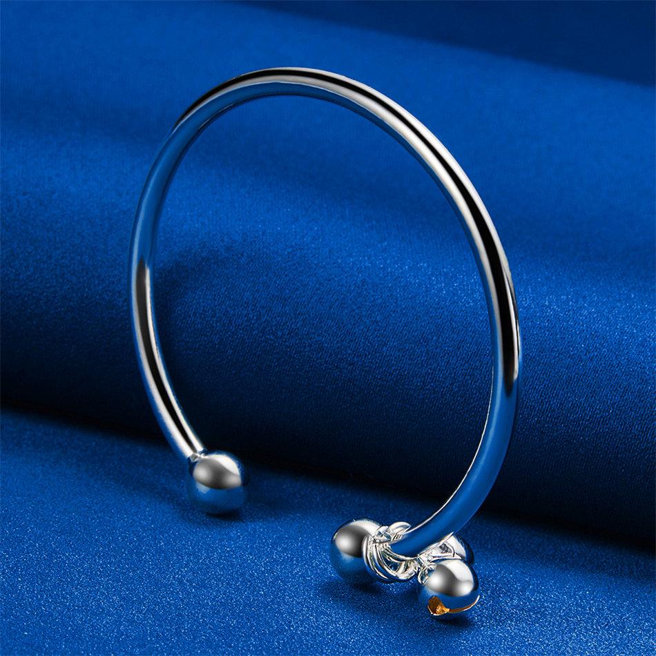 Charming 925 Sterling Silver Delicate Round Bead Open Bangle for Women, Fashionable Wedding Party Accessories