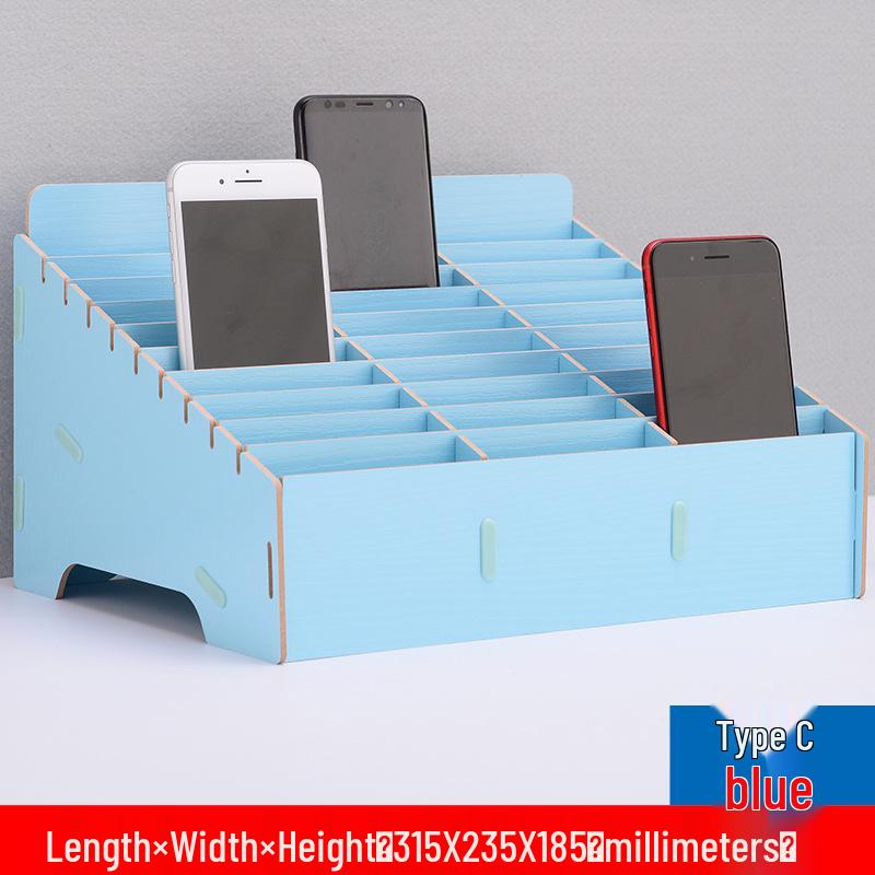 

Багатосекційний ящик для зберігання мобільних телефонів на стіл із загартованого скла та дерева 14 Slots