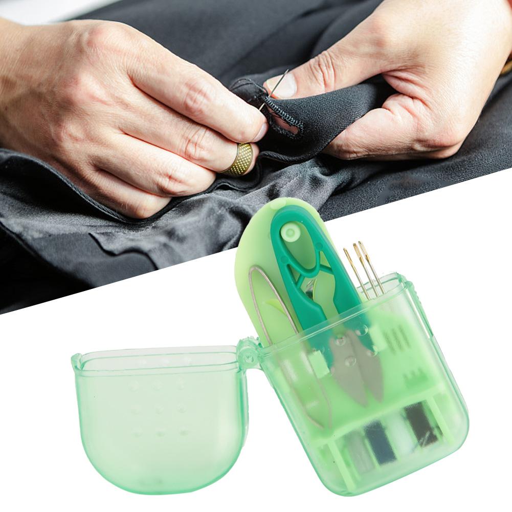 Exquisite and Portable Mini Macaron Color Plastic Sewing Tool Box Needle Scissors(Green)