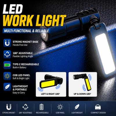 Rotating Rechargeable COB Waterproof Magnetic Headlamp 4-Level Dimming Emergency Lamp Portable Work Light for Workshop Car