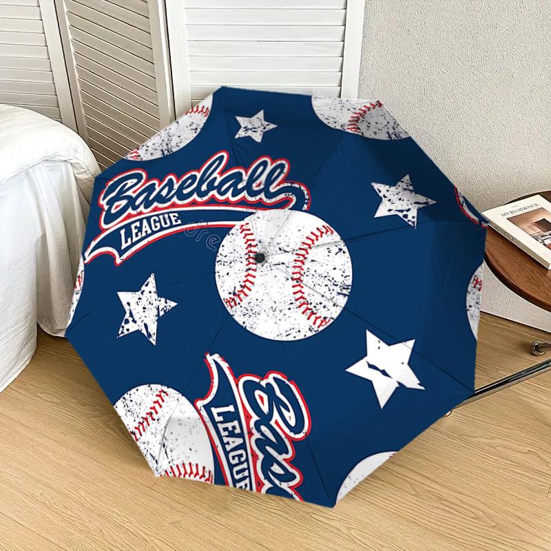 Baseball League Auto Open Close Umbrella - Portable Tri-Fold Design with 8-Bone Iron Frame, Perfect for Fans, Travelers, Daily Use, and Fest