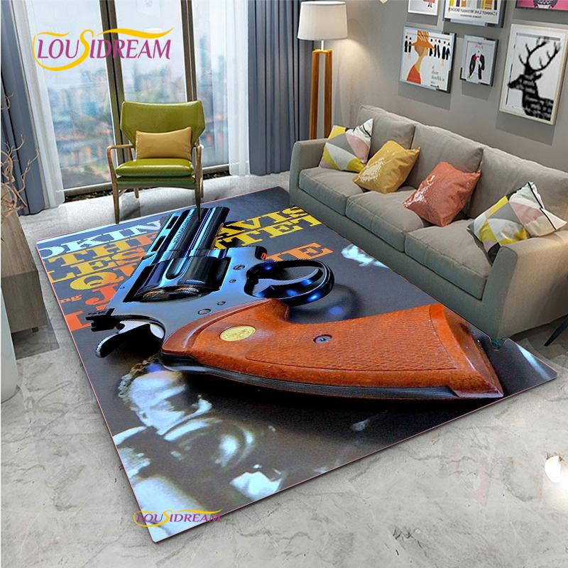 3D Geweer Pistool Revolver Wapen Cartoon Gebiedskleed, Tapijt Kleed voor Woonkamer Slaapkamer, Kind Keuken Deurmat Badkamer Antislip Vloermat