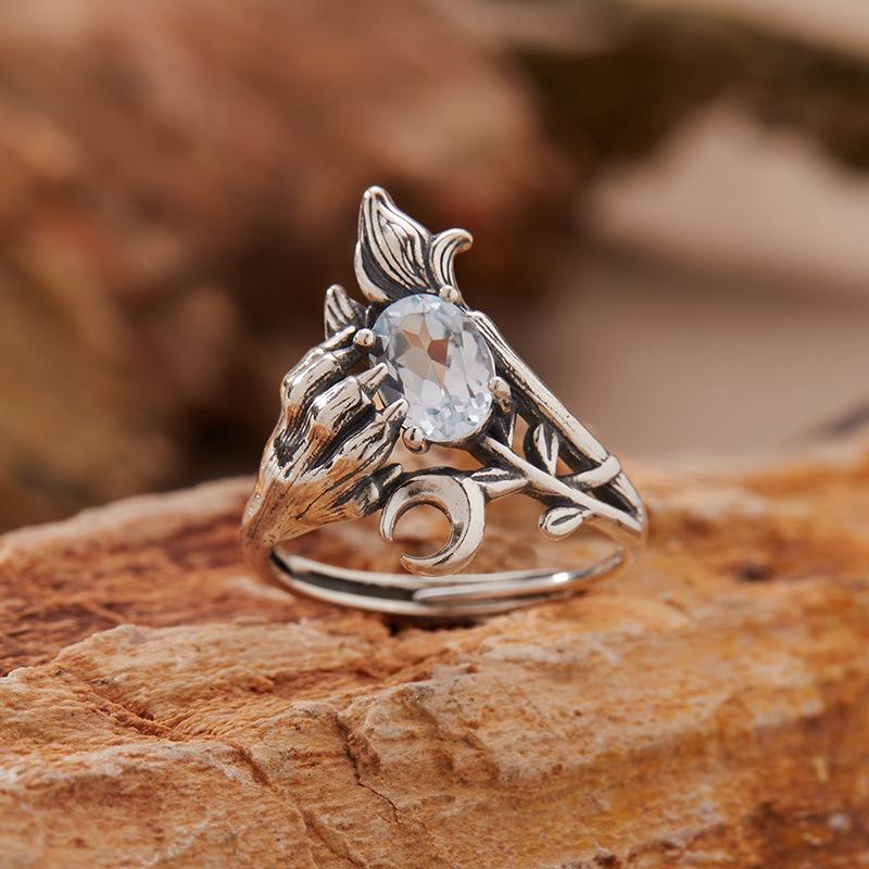 Demon Claw Natural Amethyst Citrine Topaz Garnet Ring Women'S S925 Sterling Silver Thai Silver Color Treasure Jewelry