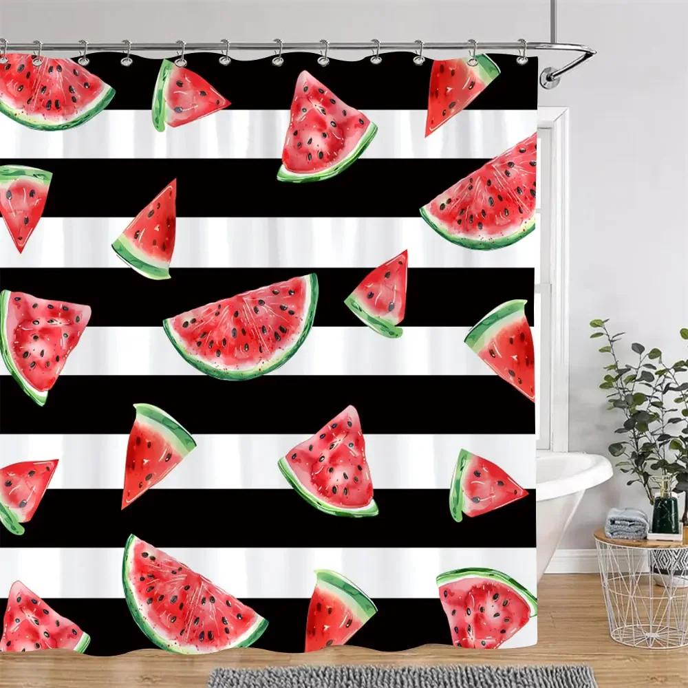 Kirsche Erdbeere Zitrone Pfirsich Fruchtdruck Duschvorhang Polyestergewebe Kinder Badezimmervorhänge Badezimmerdeko mit Haken