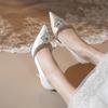 Fashion Luxury Rhinestones Satin Women Pumps Spring Summer Fashion Pointed toe Office Lady High heels Female Wedding Bridal Dress Shoes