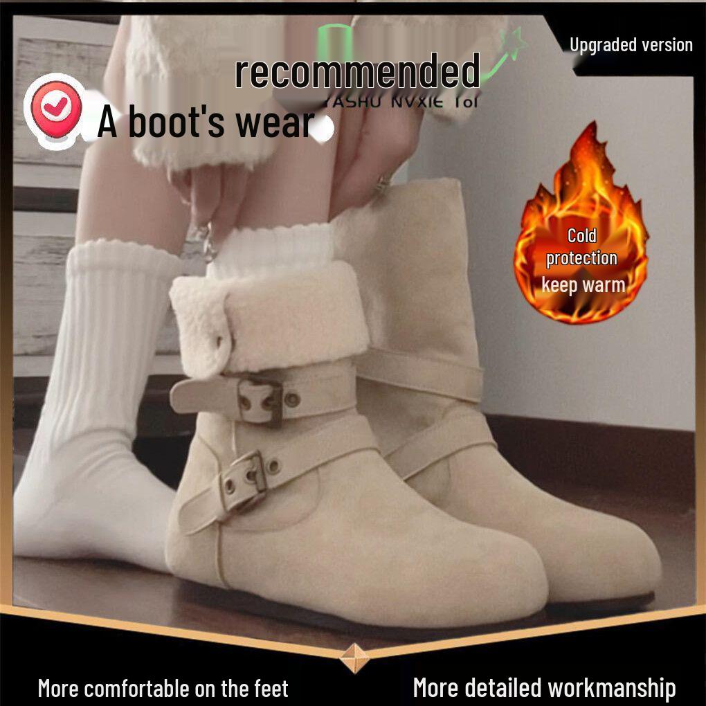 Retro Women's Fleece-Lined Western Ankle Boots - Autumn/Winter 2025 Fashionable & Comfortable Martin Motorcycle Boots