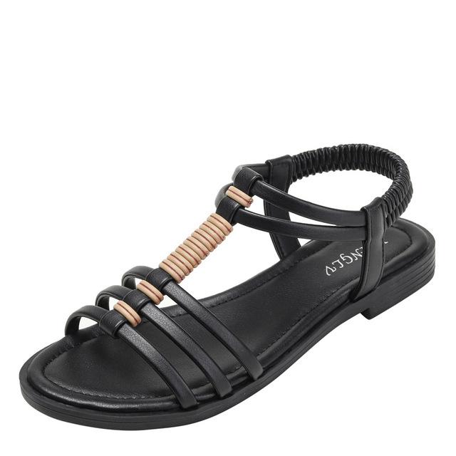 Store Størrelser 36 -42 Kvinners T-Strap Ballerinasandaler Bohemia Nasjonal Stil Enkle Flip-Flops Sommer Strandsko Kvinnelige Lærsandaler