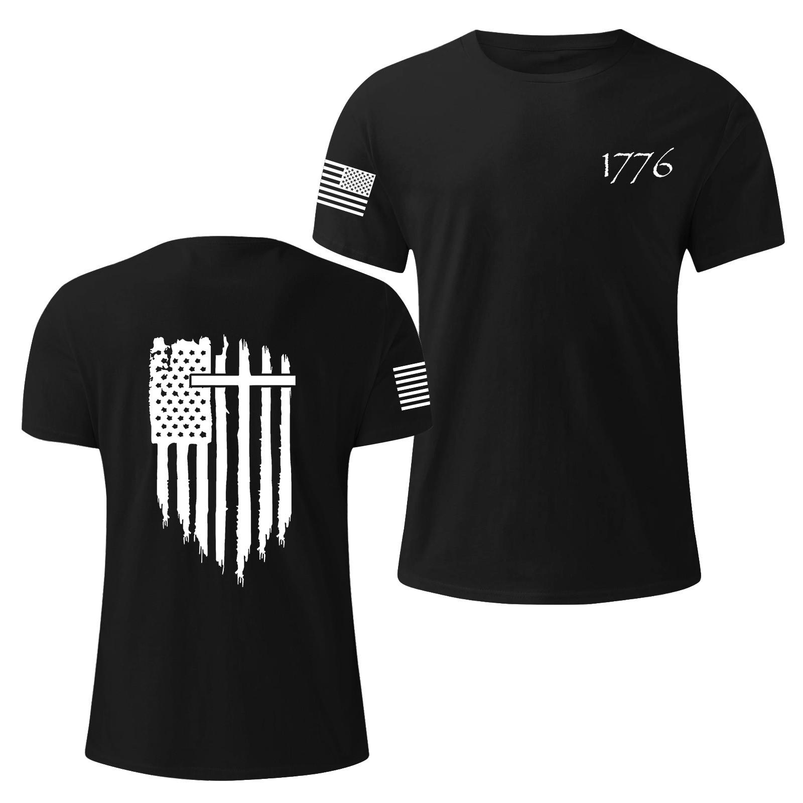 

Чоловіча модна повсякденна футболка з круглим вирізом та коротким рукавом з принтом до Дня Незалежності M чорний