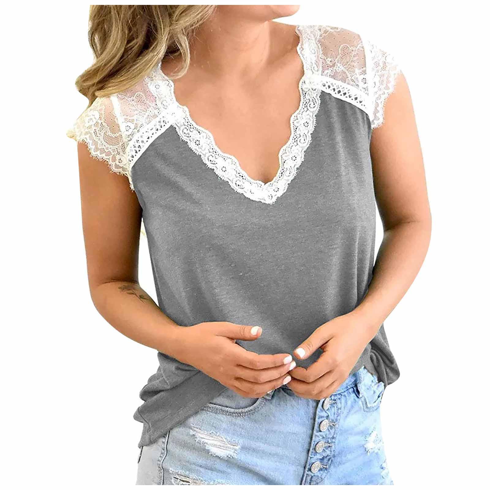 

Женская мода Элегантный повседневный свободный крутой топ с v-образным вырезом и кружевным принтом с короткими рукавами S